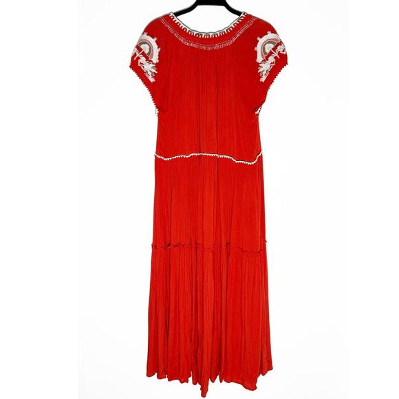Free People Women's Ticket Paradise Boho Maxi Dress Gauzy Embroidered Tiered XS - Picture 4 of 11